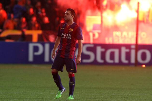 Aktuell Fussball, Champions League, Apoel Nikosia - FC Barcelona Barcelona s Spanish midfielder Xavi Hernandez reacts during their UEFA Champions League group F football match agianst Apoel at GSP Stadium in the Cypriot capital Nicosia on November 25, 2014.
