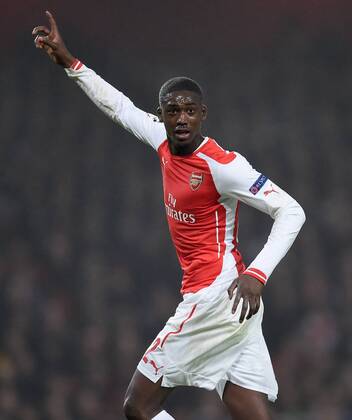 FUSSBALL CHAMPIONS LEAGUE SAISON 2014 2015 VORRUNDE Arsenal London - Borussia Dortmund 26.11.2014 Yaya Sanogo (Arsenal) bejubelt seinen Treffer zum 1:0 
