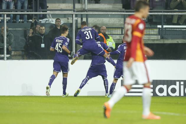 - BRUSSELS, BELGIUM: Anderlecht s Alexandar Mitrovic, Anderlecht s Youri Tielemans and Anderlecht s Chancel Mbemba pictured during a game between Belgian soccer team RSCA Anderlecht and Turkish team Galatasaray, in Brussels, in the Constant Vanden Stock stadium, Wednesday 26 November 2014, on the fifth day of the group stage of the UEFA Champions League competition, in group D. THIERRYxROGE  x04509526x
