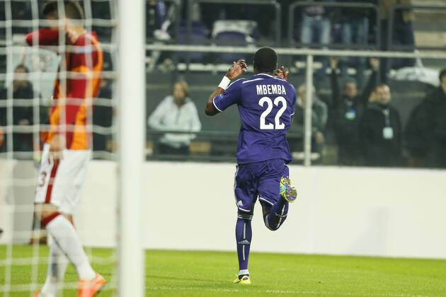 - BRUSSELS, BELGIUM: Anderlecht s Chancel Mbemba celebrate after scoring during a game between Belgian soccer team RSCA Anderlecht and Turkish team Galatasaray, in Brussels, in the Constant Vanden Stock stadium, Wednesday 26 November 2014, on the fifth day of the group stage of the UEFA Champions League competition, in group D. THIERRYxROGE  x04509529x