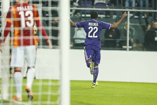 - BRUSSELS, BELGIUM: Anderlecht s Chancel Mbemba celebrate after scoring during a game between Belgian soccer team RSCA Anderlecht and Turkish team Galatasaray, in Brussels, in the Constant Vanden Stock stadium, Wednesday 26 November 2014, on the fifth day of the group stage of the UEFA Champions League competition, in group D. THIERRYxROGE  x04509531x