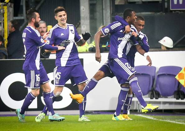 - BRUSSELS, BELGIUM: Anderlecht s Chancel Mbemba celebrates after scoring during a game between Belgian soccer team RSCA Anderlecht and Turkish team Galatasaray, in Brussels, in the Constant Vanden Stock stadium, Wednesday 26 November 2014, on the fifth day of the group stage of the UEFA Champions League competition, in group D. VIRGINIExLEFOUR  x04509543x
