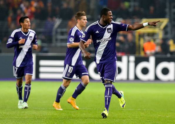 - BRUSSELS, BELGIUM: Anderlecht s Chancel Mbemba celebrates after scoring during a game between Belgian soccer team RSCA Anderlecht and Turkish team Galatasaray, in Brussels, in the Constant Vanden Stock stadium, Wednesday 26 November 2014, on the fifth day of the group stage of the UEFA Champions League competition, in group D. VIRGINIExLEFOUR  x04509560x