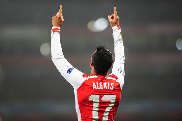 Fussball Champions League Vorrunde 5. Spieltag Arsenal London - Borussia Dortmund am 26.11.2014 im Emirates Stadium in London Jubel bei Alexis Sanchez ( Arsenal ) nach seinem Tor
