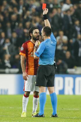 - BRUSSELS, BELGIUM: Galatasaray s Selcuk Inan gets a red card during a game between Belgian soccer team RSCA Anderlecht and Turkish team Galatasaray, in Brussels, in the Constant Vanden Stock stadium, Wednesday 26 November 2014, on the fifth day of the group stage of the UEFA Champions League competition, in group D. THIERRYxROGE  x04509619x