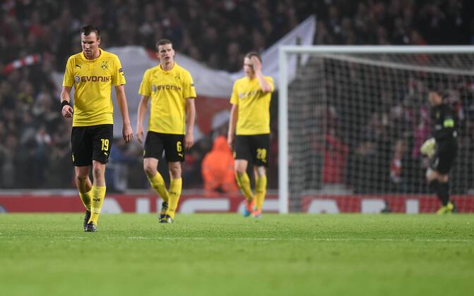 FUSSBALL CHAMPIONS LEAGUE SAISON 2014 2015 VORRUNDE Arsenal London - Borussia Dortmund 26.11.2014 Kevin Grosskreutz (vorn, Borussia Dortmund)) ist enttaeuscht 