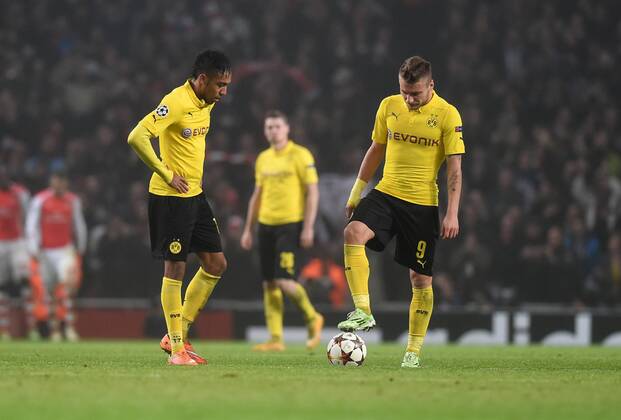 FUSSBALL CHAMPIONS LEAGUE SAISON 2014 2015 VORRUNDE Arsenal London - Borussia Dortmund 26.11.2014 Pierre-Emerick Aubameyang (li) und Ciro Immobile (re, beide Borussia Dortmund) sind enttaeuscht 
