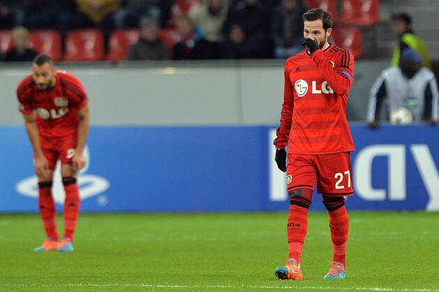 Bayer 04 Leverkusen vs. AS Monaco --- Fussball --- Champions League --- 26.11.2014 Gonzalo Castro (Leverkusen), Enttäuschung, Enttaeuschung, Mimik, Gestik, Freisteller