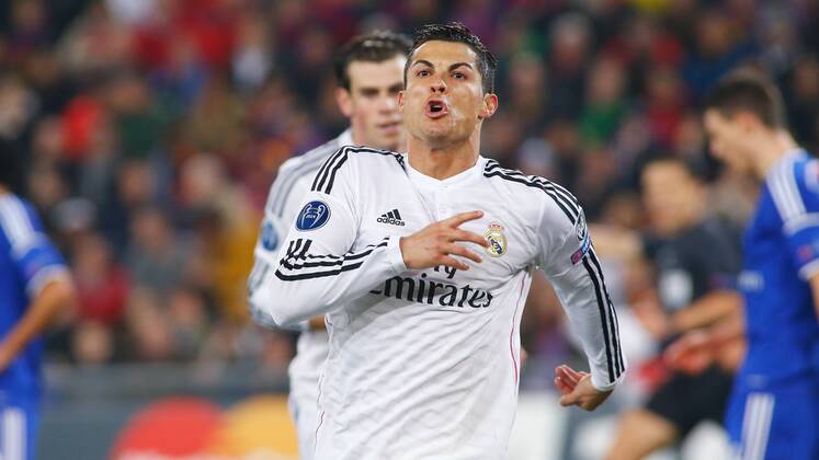 26.11.2014 St Jakob Park Basel ,SCHWEIZ , Saison 2014 2015 Herren UEFA Champions League Gruppenphase FC Basel - Real Madrid CF Torjubel Cristiano Ronaldo (Real Madrid) ; Einzelbild , Aktion, Jubel © Manuel Geisser 