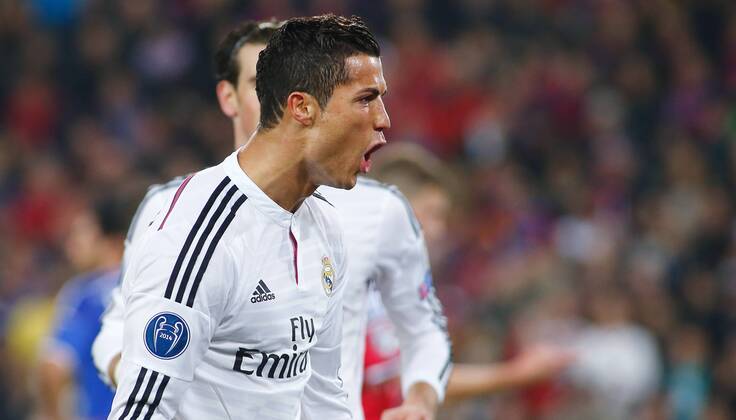 26.11.2014 St Jakob Park Basel ,SCHWEIZ , Saison 2014 2015 Herren UEFA Champions League Gruppenphase FC Basel - Real Madrid CF Torjubel Cristiano Ronaldo (Real Madrid) ; Einzelbild , Aktion, Jubel © Manuel Geisser 