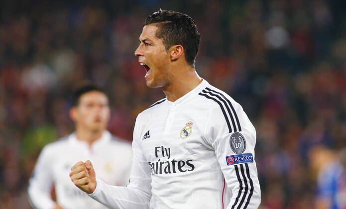 26.11.2014 St Jakob Park Basel ,SCHWEIZ , Saison 2014 2015 Herren UEFA Champions League Gruppenphase FC Basel - Real Madrid CF Torjubel Cristiano Ronaldo (Real Madrid) ;Jubel , Aktion © Manuel Geisser 