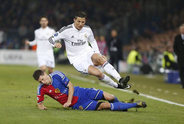 Champions League match between FC Basel and Real Madrid. In this picture, Cristiano Ronaldo and Fabian Schär. xBEATRIZxGUZMANx 