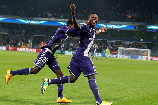 Chancel Mbemba of RSC Anderlecht celebrating his second goal FOOTBALL : RSC Anderlecht vs Galatasaray - Ligue des Champions - 26 11 2014 PhotoNews Panoramic 