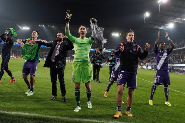 Players of RSC Anderlecht celebrating FOOTBALL : RSC Anderlecht vs Galatasaray - Ligue des Champions - 26 11 2014 PhotoNews Panoramic 