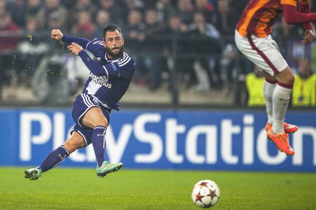 Anderlecht , Belgium November , 26 2014 Football Champions League Qualification Round Group D Constant Vanden Stock Stadium Brussels RSC Anderlecht vs Galatasaray AS On this picture : Steven Defour MichelxGouverneur xxGOUVE 