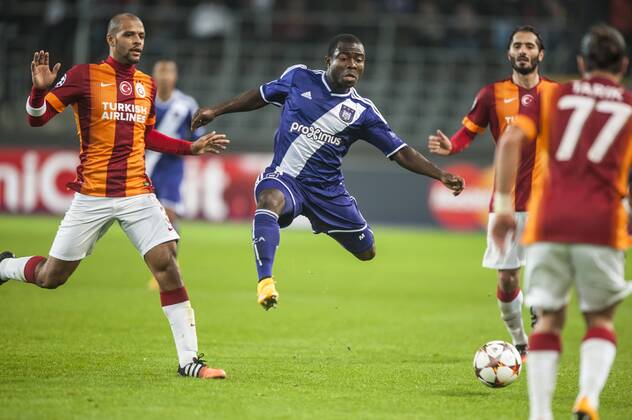 Anderlecht , Belgium November , 26 2014 Football Champions League Qualification Round Group D Constant Vanden Stock Stadium Brussels RSC Anderlecht vs Galatasaray AS On this picture : Felipe Melo Frank Acheampong MichelxGouverneur xxGOUVE 