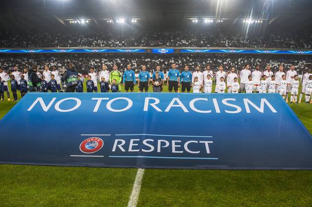 Anderlecht , Belgium November , 26 2014 Football Champions League Qualification Round Group D Constant Vanden Stock Stadium Brussels RSC Anderlecht vs Galatasaray AS On this picture : Kick Off Respect No To Racism MichelxGouverneur xxGOUVE 