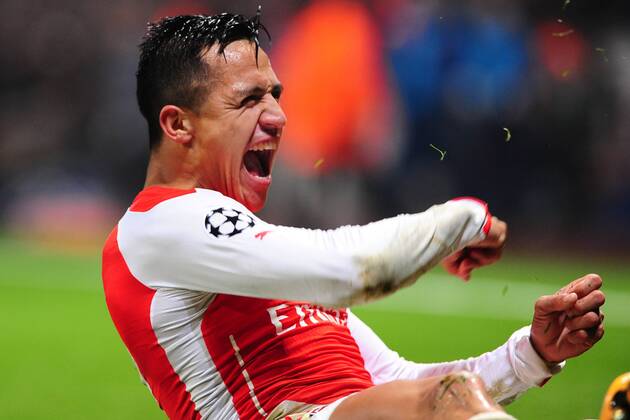 Fussball Champions League Vorrunde 5. Spieltag Arsenal London - Borussia Dortmund am 26.11.2014 im Emirates Stadium in London Jubel bei Alexis Sanchez ( Arsenal ) nach seinem Tor zum 2:0