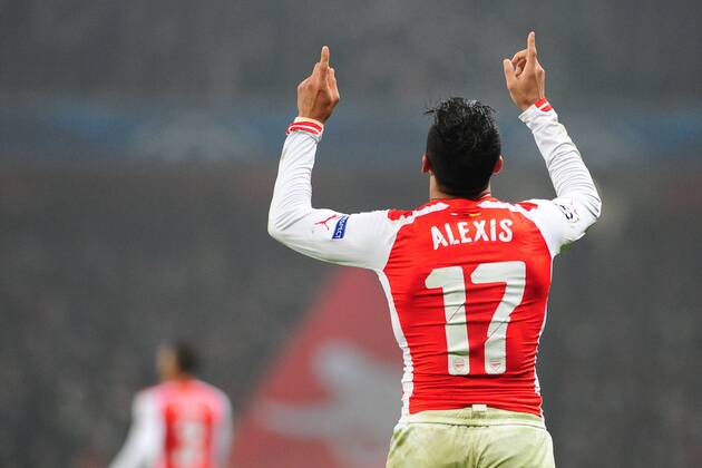 Fussball Champions League Vorrunde 5. Spieltag Arsenal London - Borussia Dortmund am 26.11.2014 im Emirates Stadium in London Jubel bei Alexis Sanchez ( Arsenal ) nach seinem Tor zum 2:0