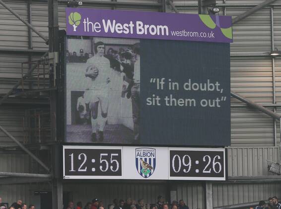 West Brom s scoreboard shows a picture of Jeff Astle - Barclays Premier League - West Bromwich Albion - The Hawthorns - England - 29th November 2014 - EDITORIAL USE ONLY. No use with unauthorised audio, video, data, fixture lists, club league logos or live services. Online in-match use limited to 120 images, no video emulation. No use in betting, games or single club league player publications.