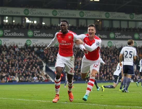 Arsenal s Danny Welbeck celebrates scoring his sides opening goal - Barclays Premier League - West Bromwich Albion vs FC Arsenal London - The Hawthorns - England - 29th November 2014 - EDITORIAL USE ONLY. No use with unauthorised audio, video, data, fixture lists, club league logos or live services. Online in-match use limited to 120 images, no video emulation. No use in betting, games or single club league player publications.