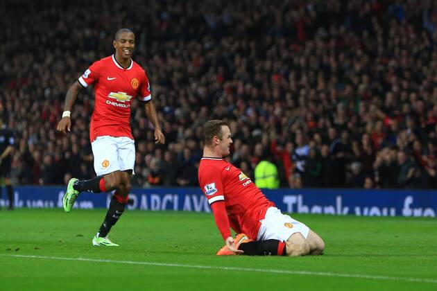 Wayne Rooney of Manchester United celebrates scoring his sides second goal - Manchester United (ManU) vs. Hull City - Barclay s Premier League - Old Trafford - Manchester - 29 11 2014 - EDITORIAL USE ONLY. No use with unauthorised audio, video, data, fixture lists, club league logos or live services. Online in-match use limited to 120 images, no video emulation. No use in betting, games or single club league player publications.