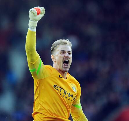 Aktuell Fußball, England, FC Southampton - Manchester City Manchester City goalkeeper Joe Hart celebrates after Manchester City s 3rd goal - Barclays Premier League - Southampton vs Manchester City - St Mary s Stadium - Southampton - England - 30th November 2014 - Pic Robin Parker Sportimage EDITORIAL USE ONLY. No use with unauthorised audio, video, data, fixture lists, club league logos or live services. Online in-match use limited to 120 images, no video emulation. No use in betting, games or single club league player publications. TM3_2336.JPG
