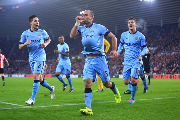 Aktuell Fußball, England, Premier League, FC Sunderland - Manchester City Pablo Zabaleta of Manchester City celebrates scoring his sides third goal - Sunderland vs. Manchester City - Barclay s Premier League - Stadium of Light - Sunderland - 03 12 2014 Pic Philip Oldham Sportimage EDITORIAL USE ONLY. No use with unauthorised audio, video, data, fixture lists, club league logos or live services. Online in-match use limited to 120 images, no video emulation. No use in betting, games or single club league player publications.
