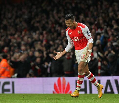 Arsenal s Alexis Sanchez celebrates scoring his sides opening goal Barclays Premier League- Arsenal vs Southampton - Emirates Stadium - England - 3rd December 2014 - Picture David Klein Sportimage EDITORIAL USE ONLY. No use with unauthorised audio, video, data, fixture lists, club league logos or live services. Online in-match use limited to 120 images, no video emulation. No use in betting, games or single club league player publications.