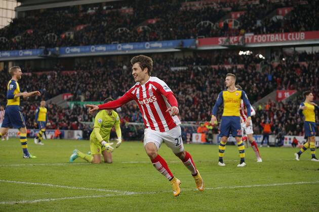Aktuell Fußball, England, Premier League, Stoke City - FC Arsenal Bojan celebrates scoring the second goal for Stoke City - Football - Stoke City vs Arsenal - Barclays Premiership - Britannia Stadium Stoke - Season 14 15 - 6th December 2014 Photo Malcolm Couzens Sportimage EDITORIAL USE ONLY. No use with unauthorised audio, video, data, fixture lists, club league logos or live services. Online in-match use limited to 120 images, no video emulation. No use in betting, games or single club league player publications.
