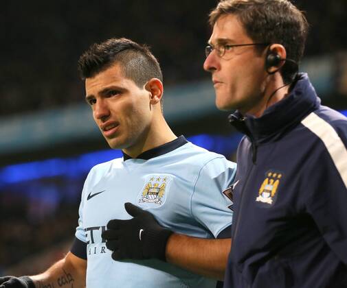 Sergio Kun Aguero of Manchester City bursts into tears as he leaves the game injured - Barclays Premier League - Manchester City vs Everton - Etihad Stadium - Manchester - England - 6th December 2014 - Picture Simon Bellis Sportimage EDITORIAL USE ONLY. No use with unauthorised audio, video, data, fixture lists, club league logos or live services. Online in-match use limited to 120 images, no video emulation. No use in betting, games or single club league player publications.