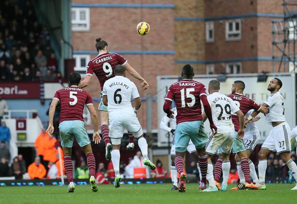 West Ham s Andy Carroll celebrates scoring his sides second goal Barclays Premier League- West Ham United vs Swansea City - Upton Park - England - 7th December 2014 - Picture David Klein Sportimage EDITORIAL USE ONLY. No use with unauthorised audio, video, data, fixture lists, club league logos or live services. Online in-match use limited to 120 images, no video emulation. No use in betting, games or single club league player publications.