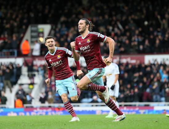 West Ham s Andy Carroll celebrates scoring his sides second goal Barclays Premier League- West Ham United vs Swansea City - Upton Park - England - 7th December 2014 - Picture David Klein Sportimage EDITORIAL USE ONLY. No use with unauthorised audio, video, data, fixture lists, club league logos or live services. Online in-match use limited to 120 images, no video emulation. No use in betting, games or single club league player publications.
