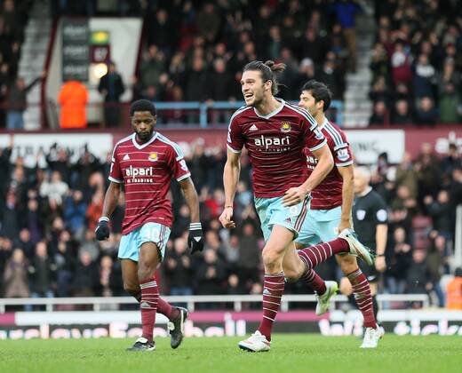 West Ham s Andy Carroll celebrates scoring his sides second goal Barclays Premier League- West Ham United vs Swansea City - Upton Park - England - 7th December 2014 - Picture David Klein Sportimage EDITORIAL USE ONLY. No use with unauthorised audio, video, data, fixture lists, club league logos or live services. Online in-match use limited to 120 images, no video emulation. No use in betting, games or single club league player publications.
