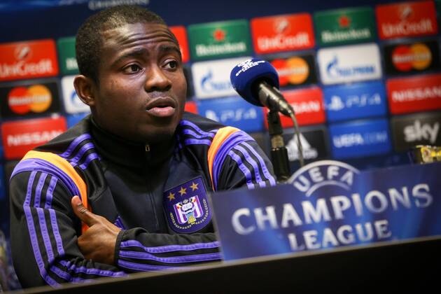 Aktuell Fußball, Champions League, PK RSC Anderlecht - DORTMUND, GERMANY: Anderlecht s Frank Acheampong pictured during a press conference PK Pressekonferenz of Belgian team RSC Anderlecht, in Dortmund Signal Iduna Park stadium, Germany, Monday 08 December 2014. Anderlecht will play Tomorrow against German Borussia Dortmund on the last day of the group stage of the UEFA Champions League competition, in the group D. VIRGINIExLEFOUR  x04517877x