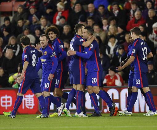 Manchester United ManU s Robin Van Persie celebrates scoring his sides opening goal Barclays Premier League- Southampton vs Manchester United - St Mary s Stadium - England - 8th December 2014 - Picture David Klein Sportimage EDITORIAL USE ONLY. No use with unauthorised audio, video, data, fixture lists, club league logos or live services. Online in-match use limited to 120 images, no video emulation. No use in betting, games or single club league player publications.