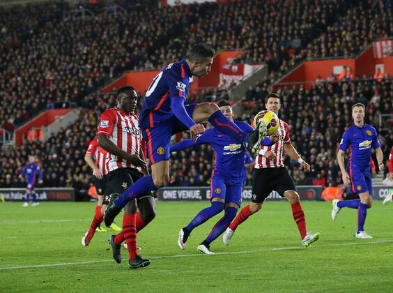 Manchester United ManU s Robin Van Persie scoring his sides second goal Barclays Premier League- Southampton vs Manchester United - St Mary s Stadium - England - 8th December 2014 - Picture David Klein Sportimage EDITORIAL USE ONLY. No use with unauthorised audio, video, data, fixture lists, club league logos or live services. Online in-match use limited to 120 images, no video emulation. No use in betting, games or single club league player publications.