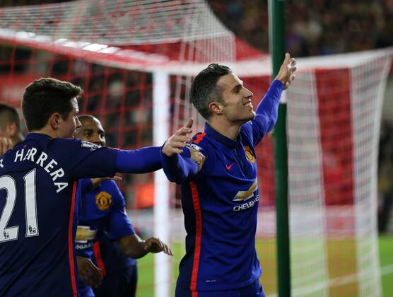 Manchester United ManU s Robin Van Persie celebrates scoring his sides second goal Barclays Premier League- Southampton vs Manchester United - St Mary s Stadium - England - 8th December 2014 - Picture David Klein Sportimage EDITORIAL USE ONLY. No use with unauthorised audio, video, data, fixture lists, club league logos or live services. Online in-match use limited to 120 images, no video emulation. No use in betting, games or single club league player publications.