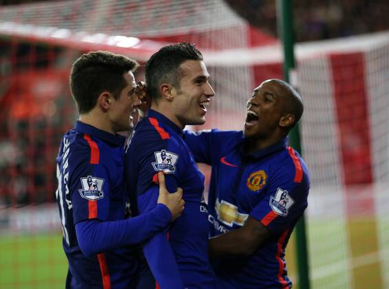 Manchester United ManU s Robin Van Persie celebrates scoring his sides second goal Barclays Premier League- Southampton vs Manchester United - St Mary s Stadium - England - 8th December 2014 - Picture David Klein Sportimage EDITORIAL USE ONLY. No use with unauthorised audio, video, data, fixture lists, club league logos or live services. Online in-match use limited to 120 images, no video emulation. No use in betting, games or single club league player publications.
