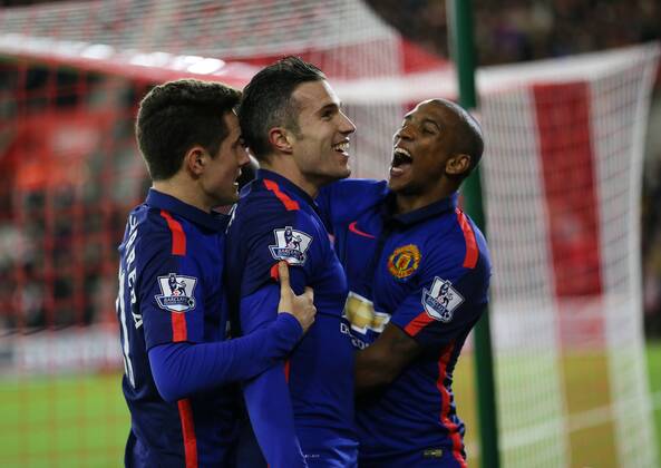 Manchester United ManU s Robin Van Persie celebrates scoring his sides second goal Barclays Premier League- Southampton vs Manchester United - St Mary s Stadium - England - 8th December 2014 - Picture David Klein Sportimage EDITORIAL USE ONLY. No use with unauthorised audio, video, data, fixture lists, club league logos or live services. Online in-match use limited to 120 images, no video emulation. No use in betting, games or single club league player publications.