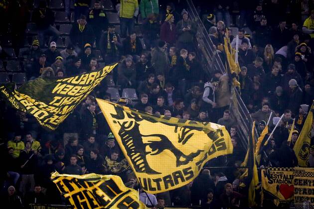 - DORTMUND, GERMANY: Illustration picture shows, Dortmund s supporters and before a soccer game between German team Borussia Dortmund and Belgium s RSC Anderlecht, Tuesday 09 December 2014 in Dortmund, Germany, on the sixth and last day of the group stage of the UEFA Champions League competition, in the group D VIRGINIExLEFOUR  x04518365x