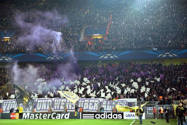 Fans of RSC Anderlecht FOOTBALL : RSC Anderlecht - UEFA Champions League 2014 2015 - 09 12 2014 PhotoNews Panoramic 