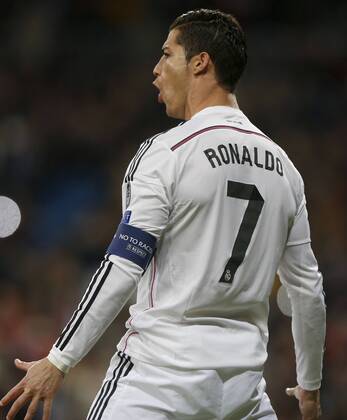 09.12.2014. Madrid, Spain. 7 Cristiano Ronaldo dos Santos Forward of Real Madrid celebrates the goal for 1-0) after scoring his team& xb4;s goal. UEFA Champions League group stages. Real Madrid versus Ludogorets Razgrad at Santiago Bernabeu stadium. xEnriquexdexlaxFuentex  ActionPlus11581957