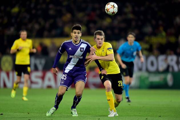 Alexandar Mitrovic of RSC Anderlecht vs Matthias Ginter of Borussia Dortmund FOOTBALL : Borussia Dortmund vs RSC Anderlecht - UEFA Champions League 2014 2015 - 09 12 2014 PhotoNews Panoramic 