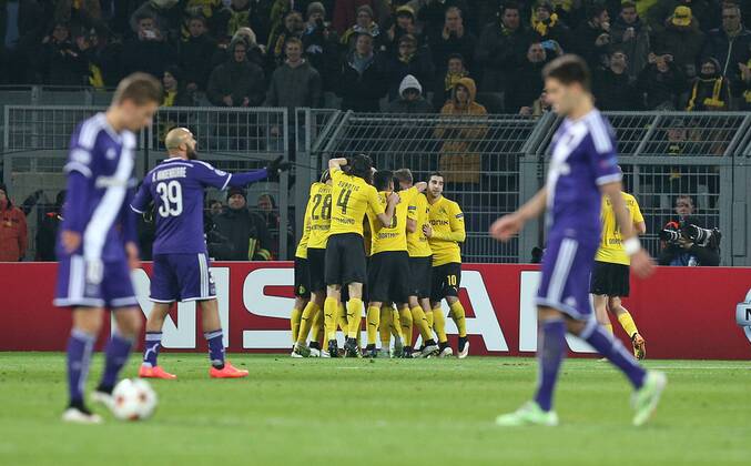 09.12.2014, Fussball Championsleague 2014 2015, Vorrunde, 6.Spieltag, Borussia Dortmund - RSC Anderlecht, im Signal-Iduna-Park-Stadion Dortmund. Jubel Dortmund zum Tor zum 1:0 