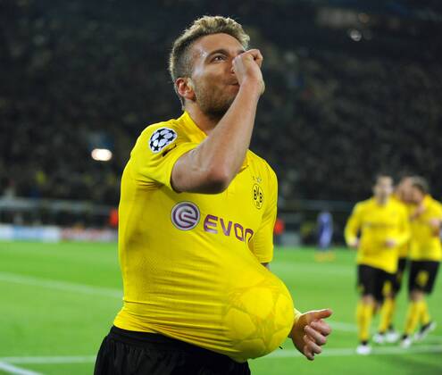 Championsleague: Borussia Dortmund - RSC Anderlecht 09.12.2014. Torschütze Ciro Immobile (BvB) mit Babyjubel nach dem 1:0. HM