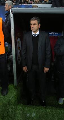 UEFA Champions League Group D match between Galatasaray and Arsenal at Turk Telekom Arena Stadium on December 09, 2014 in Istanbul, Turkey Pictured:Coach Hamza Hamzaoglu of Galatasaray . 