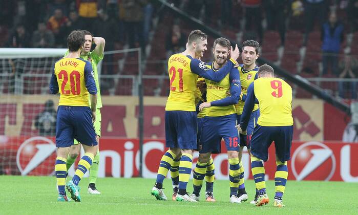 Aktuell Fußball, Champions League, Galatasaray Istanbul - FC Arsenal UEFA Champions League Group D match between Galatasaray and Arsenal at Turk Telekom Arena Stadium on December 09, 2014 in Istanbul, Turkey . Score: Galatasaray 1 - Arsenal 4 Pictured: Arsenal players celebrates after goal. 