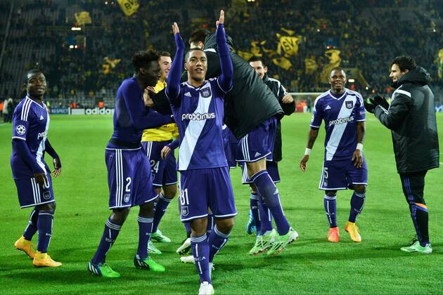 Youri Tielemans of RSC Anderlecht - Joie FOOTBALL : Borussia Dortmund vs RSC Anderlecht - Ligue des Champions - 09 12 2014 PhotoNews Panoramic 