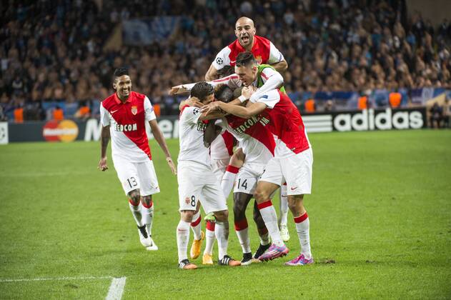 Aktuell Fußball, Champions League, AS Monaco - Zenit St. Petersburg Fabinho (asm) Jubel - Joao Moutinho - Yannick Ferreira Carrasco (asm) - Aymen Abdennour (asm) Jubel AS Monaco FC - Zenit St Petersburg - Champions League - 09 12 2014 STEPHANESENAUXx 